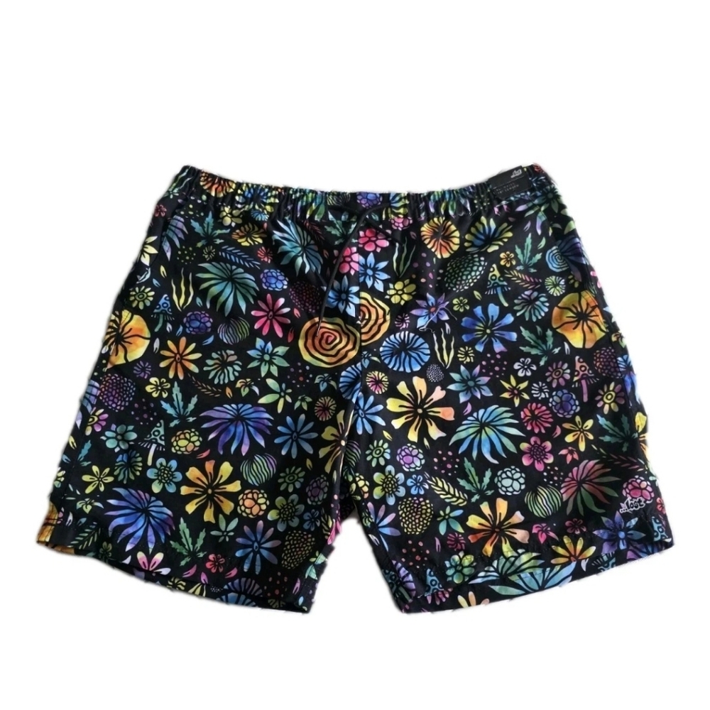 Lost Men's Black Floral Athletic Shorts Swim Trunks Volleyball Unlined XL